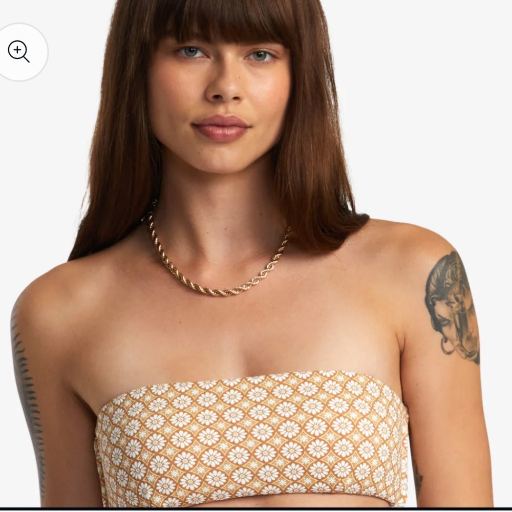 RVCA Brown and White Lotus Bandeau Bikini Swim Top - Picture 4 of 10